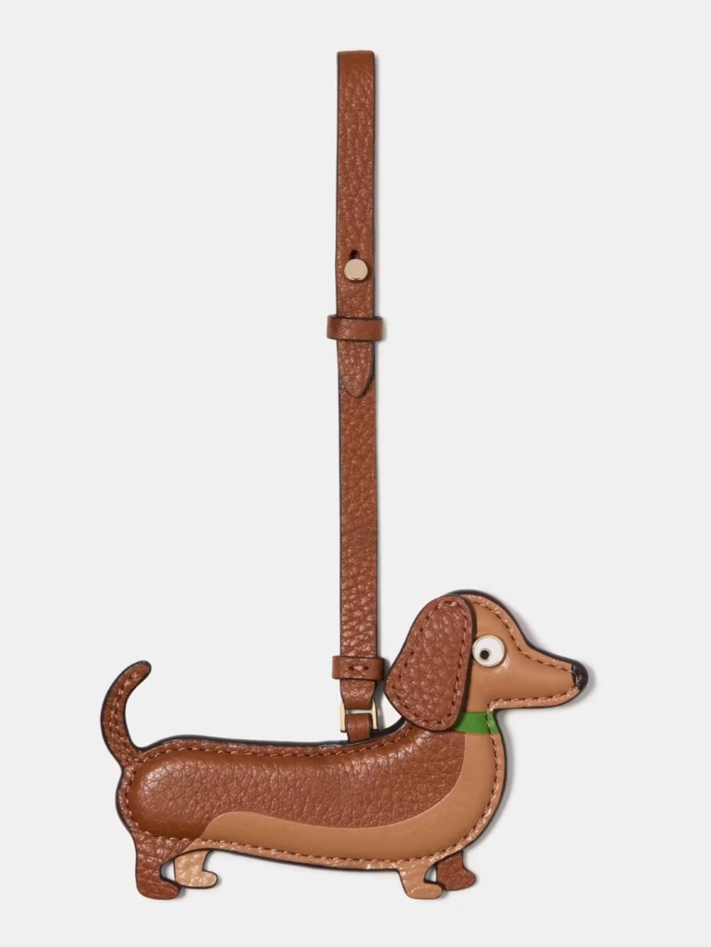 kate spade Brown & Tan Dachshund Leather Pet Tag with Green Collar Detail